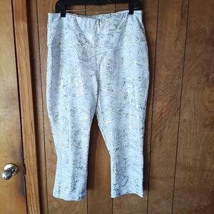 Women’s White Silver Sparkle Yoga Leggings Athletic Workout Pants Size L